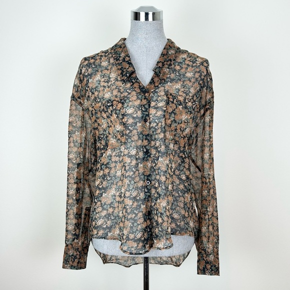 Free People Brown‎ Tan Buttoned Notched Collar Blouse - Picture 1 of 8